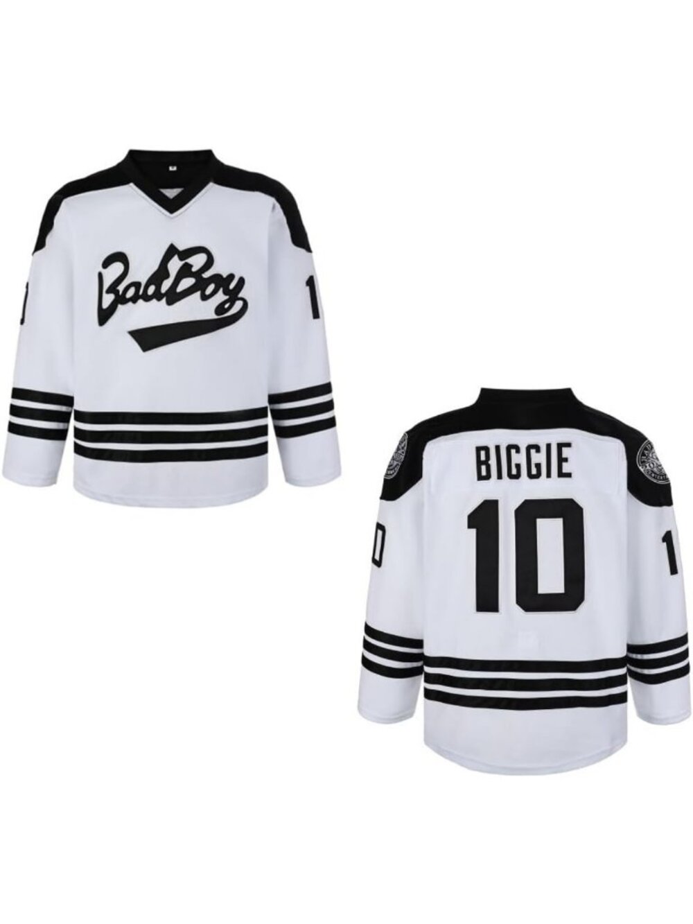 90s Hip Hop Men's Black & White Long Sleeve Jersey, Stitched Bad Boy Style, Size